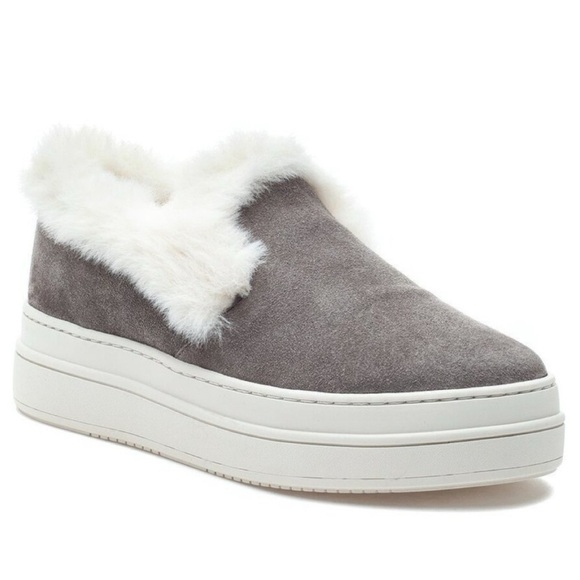J Slides Charcoal and Cream Fur Sneakers - Picture 2 of 12